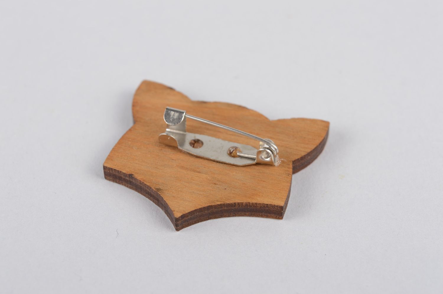 Broche de madera artesanal con forma de zorra accesorio de moda regalo original foto 3