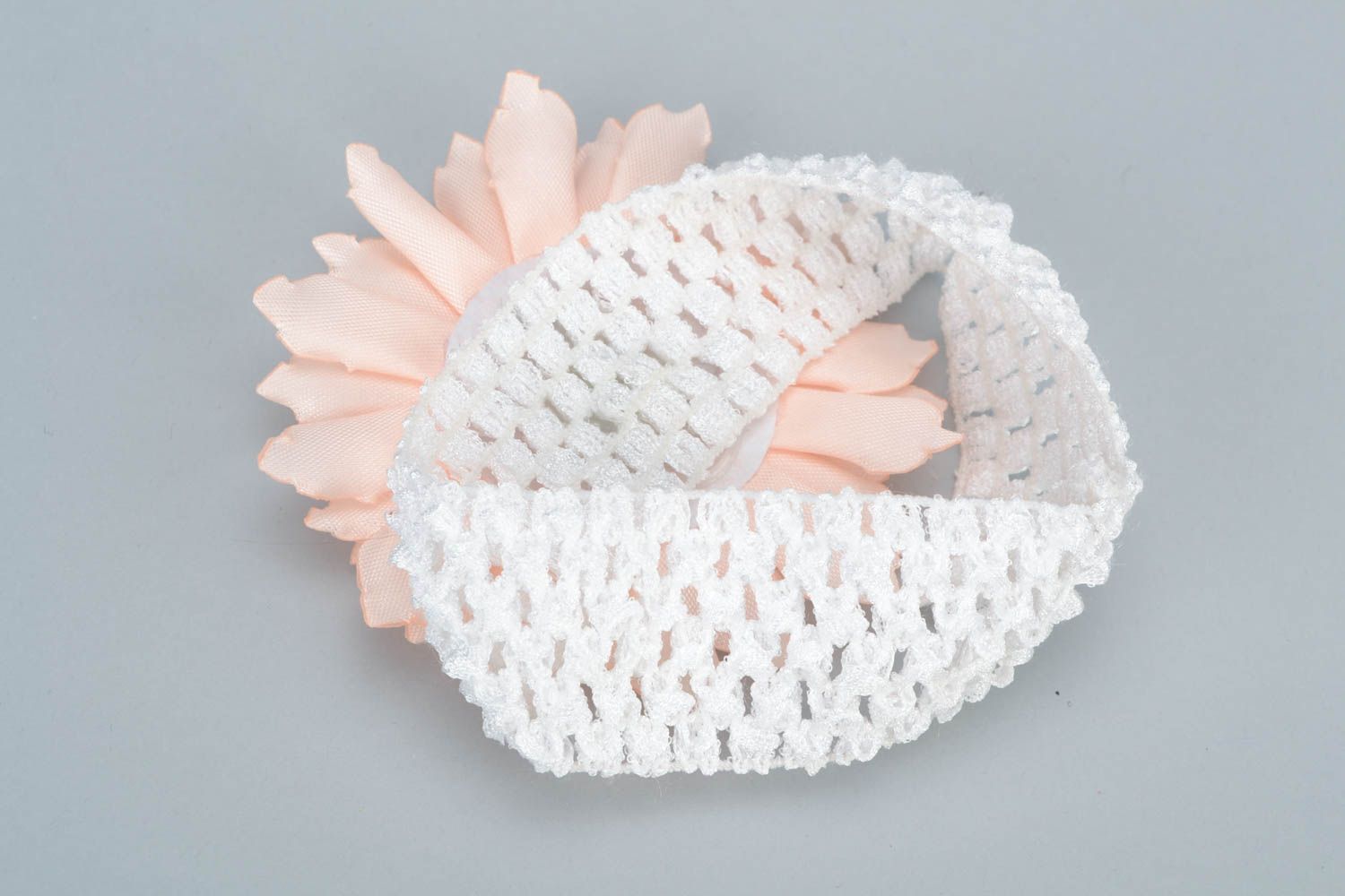 Gentle handmade kanzashi flower headband with lace elastic basis photo 5