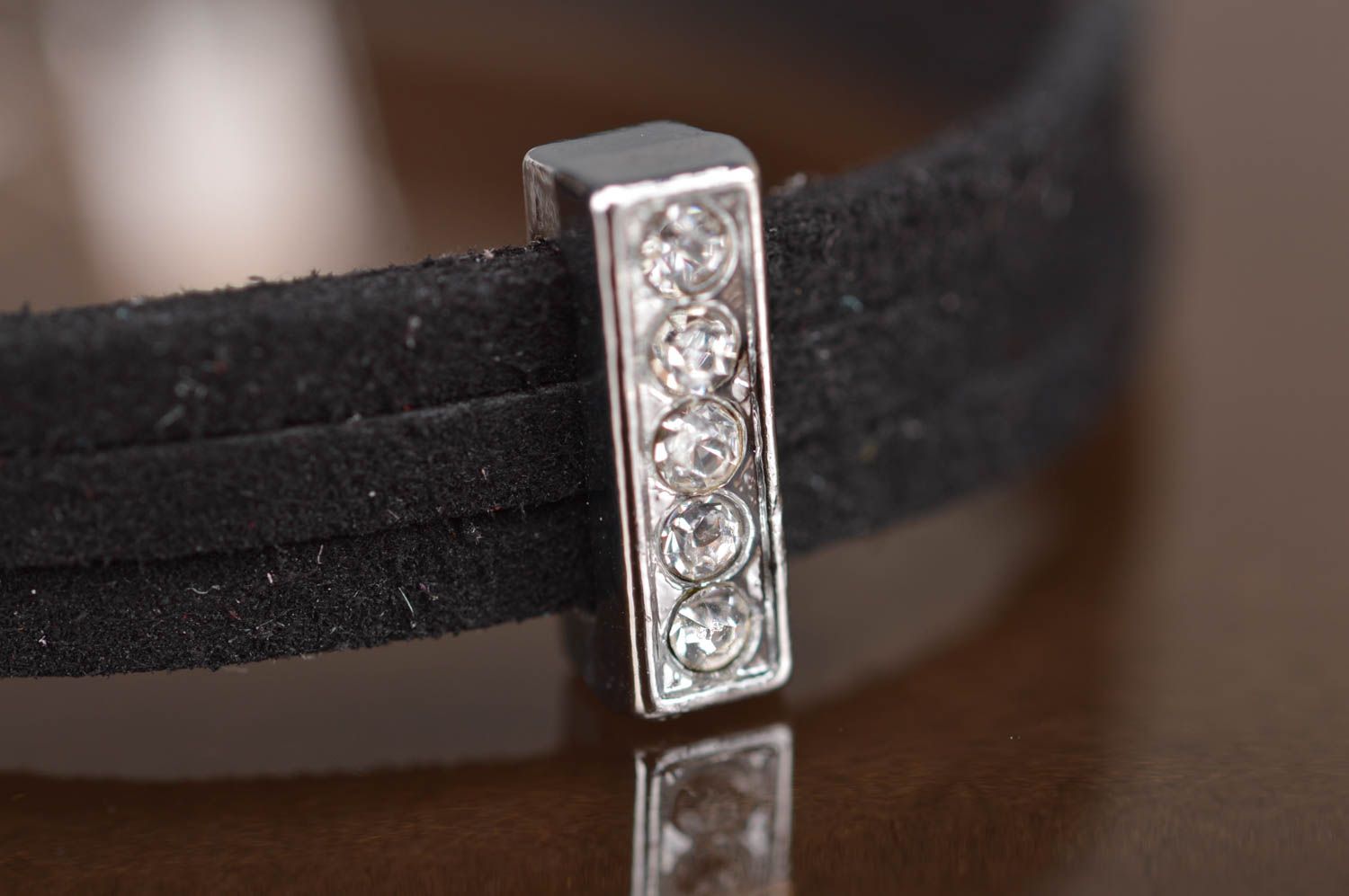 Beautiful unusual handmade designer thin black suede cord bracelet with charm  photo 3