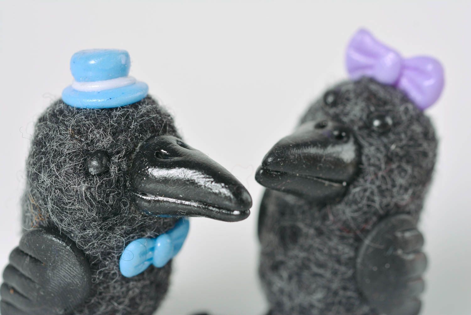 Handmade set of 2 wool felted ravens figurines interior design unique present photo 2
