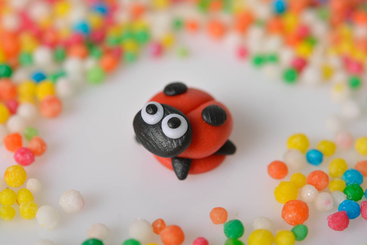 Handmade plastic figurine unique designer ladybug statuette stylish interior toy photo 1