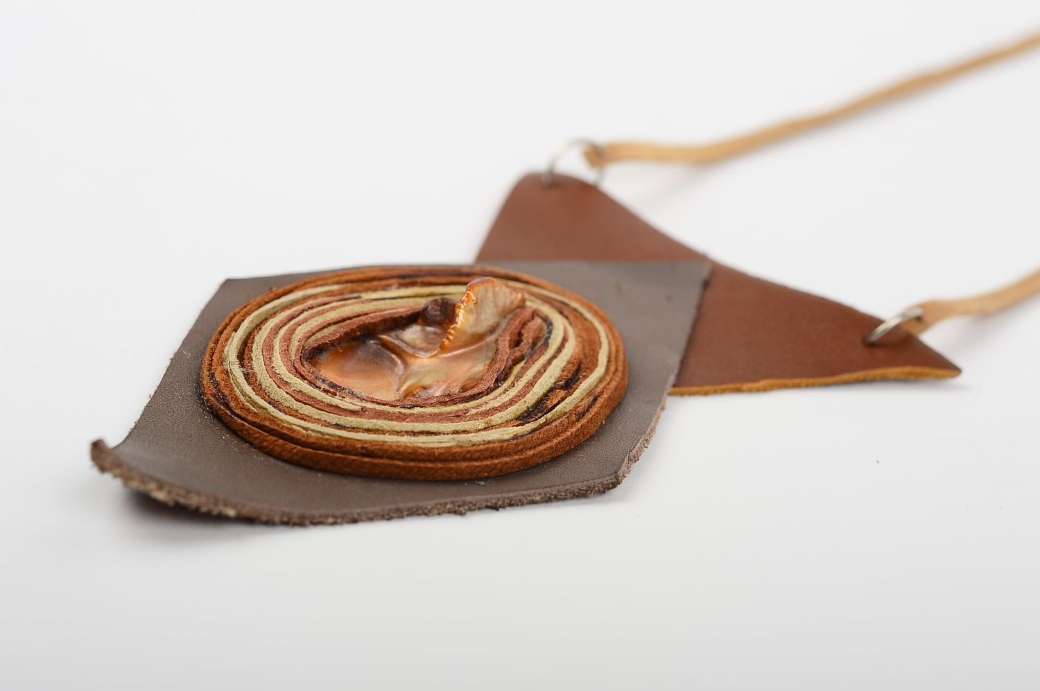 Handmade designer pendant unusual leather pendant beautiful accessory photo 3