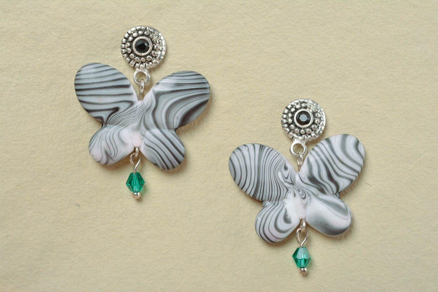 Stylish earrings made of polymer clay butterfly earrings handmade accessory photo 2
