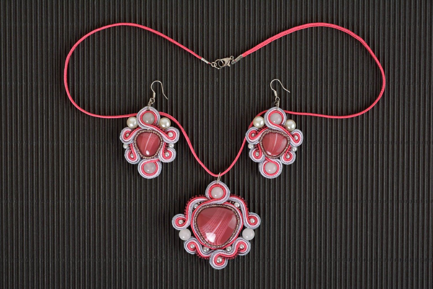 Schmuck Set handmade Halskette und Ohrringe mit Stein schönes  Geschenk für Frau foto 1