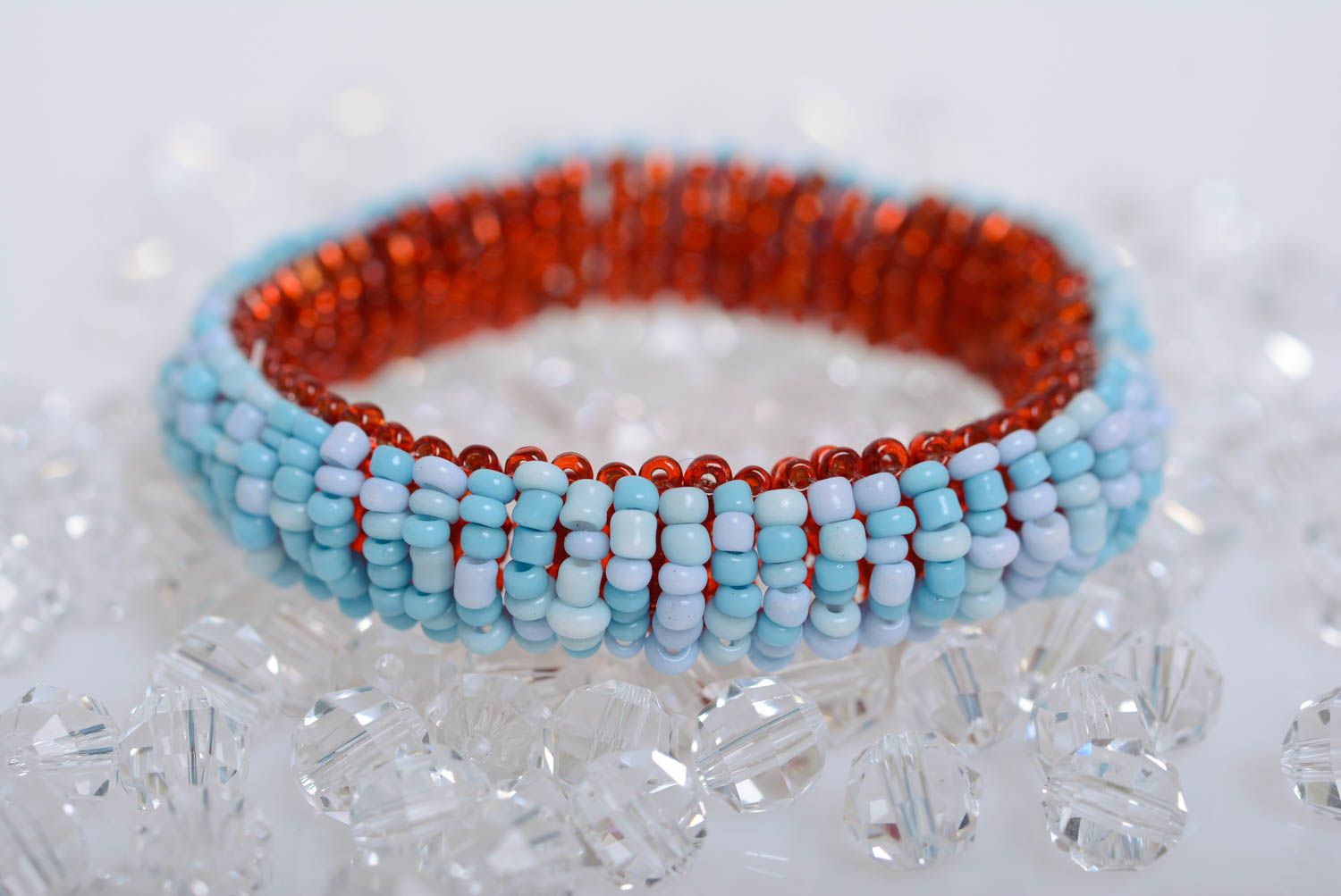 Two-sided beaded handmade bracelet beautiful female designer accessory photo 3