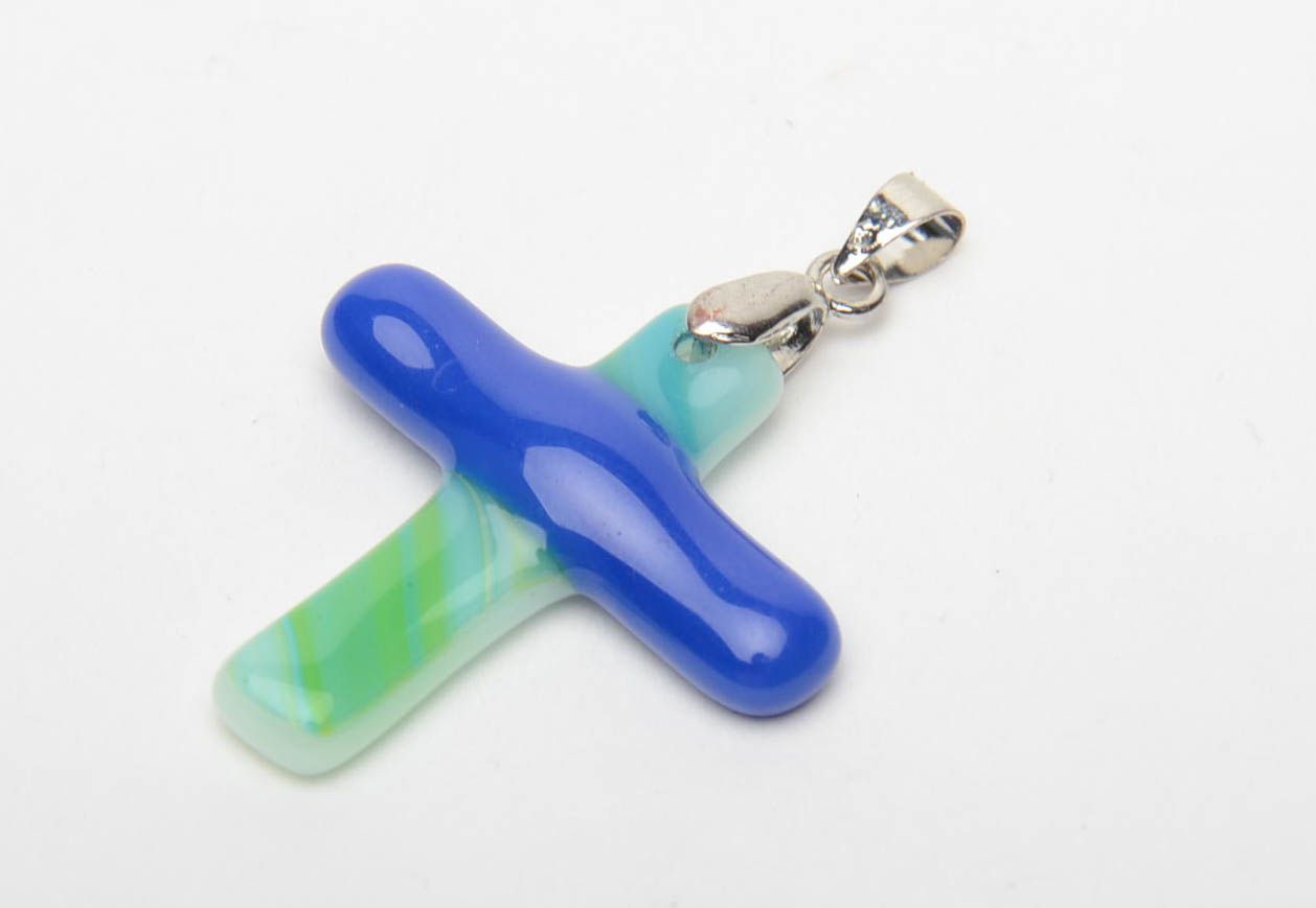 Fusing glass pendant in the shape of small cross photo 3