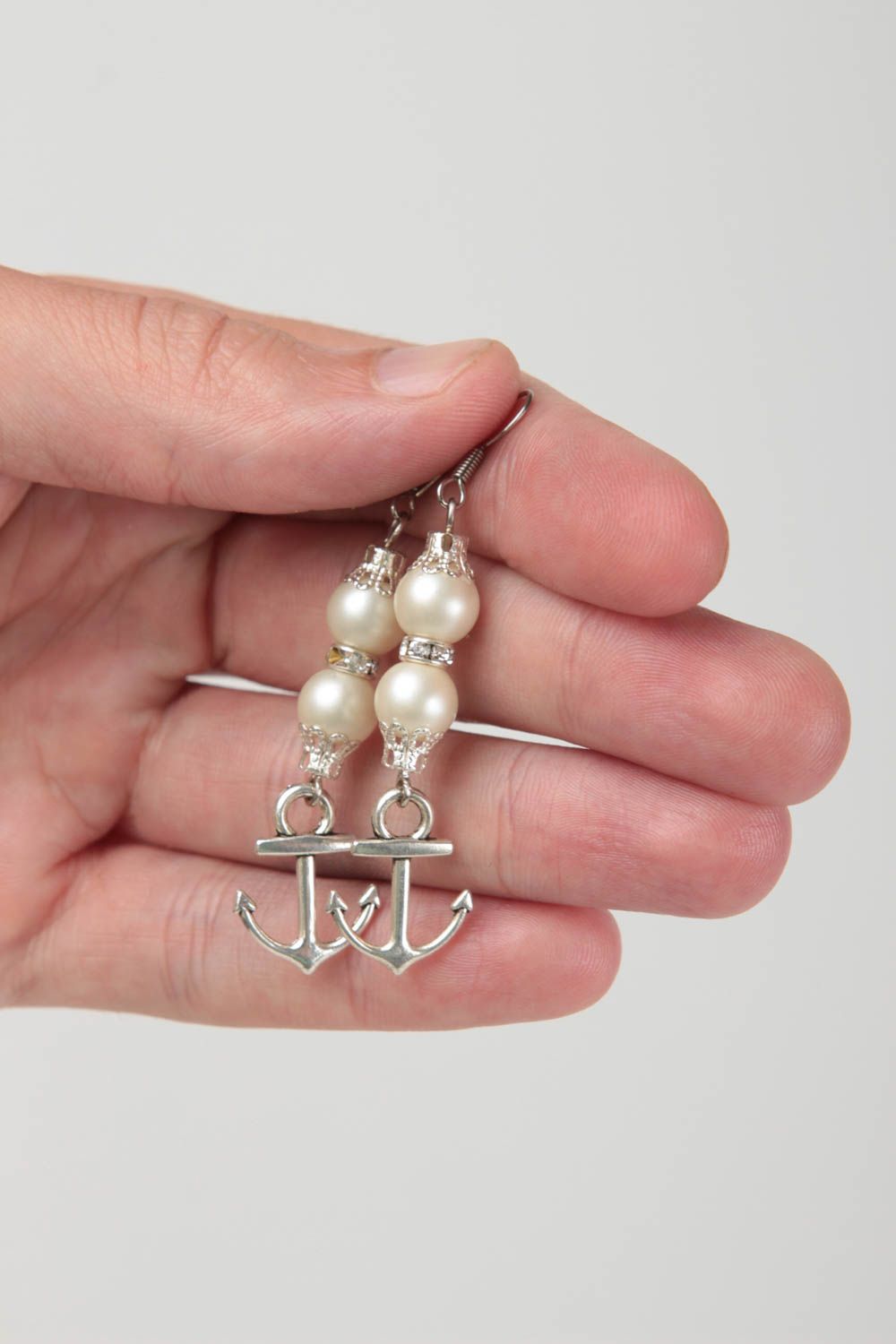 Handcrafted metal earrings with pearl beads designer jewelry gifts for her photo 5