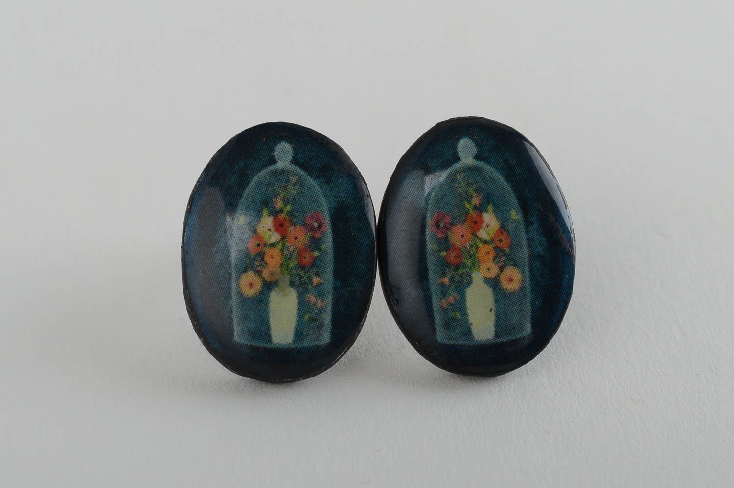 Stud earrings made of polymer clay handmade stylish earrings elegant jewelry photo 4