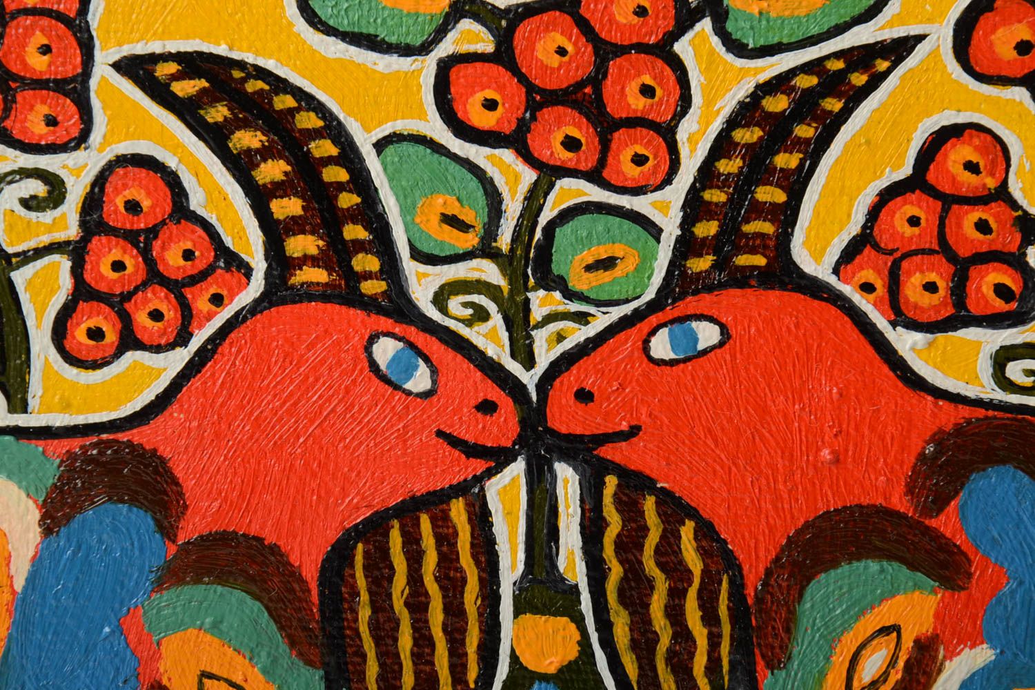 Cuadro pintado al óleo sobre lienzo artesanal étnico colores vivos Pareja feliz foto 3