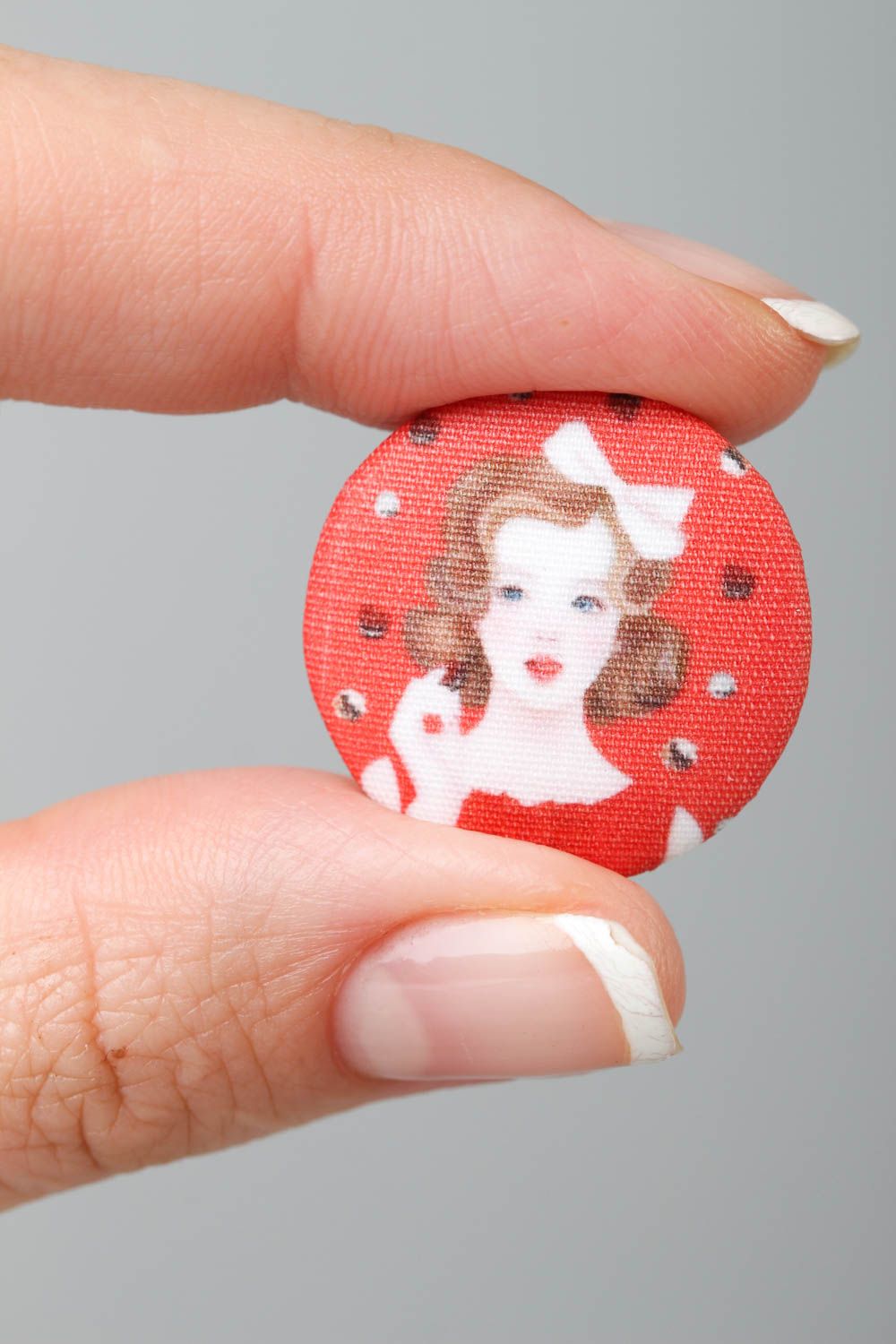 Red handmade plastic button printed fabric button needlework accessories photo 5