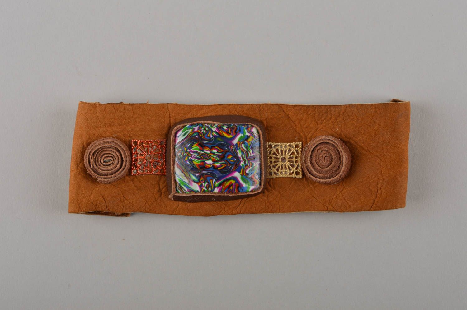 Pulsera de cuero artesanal marrón accesorio para mujer regalo original foto 2
