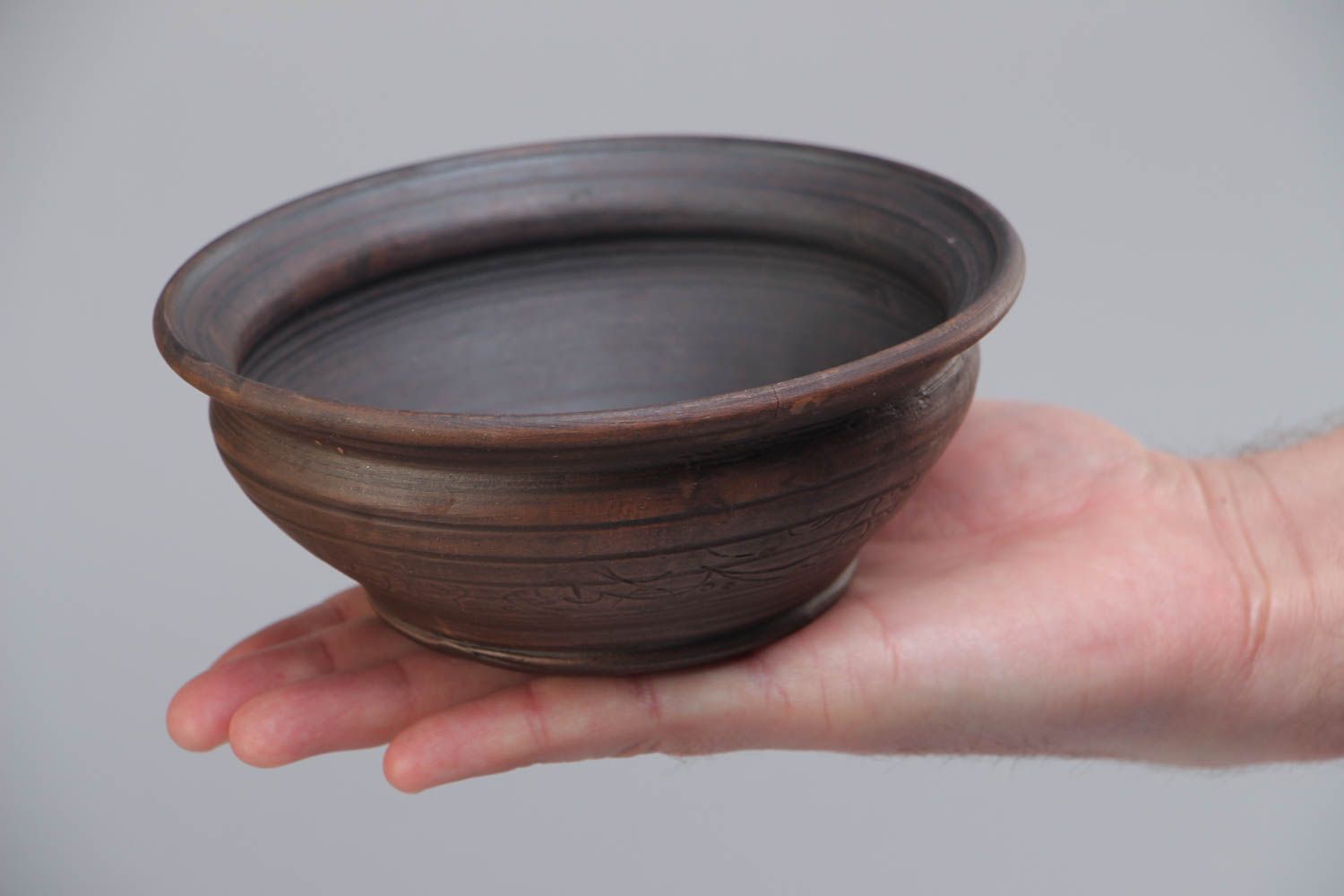 Homemade decorative bowl molded of clay in ethnic style kilned with milk 400 ml photo 5