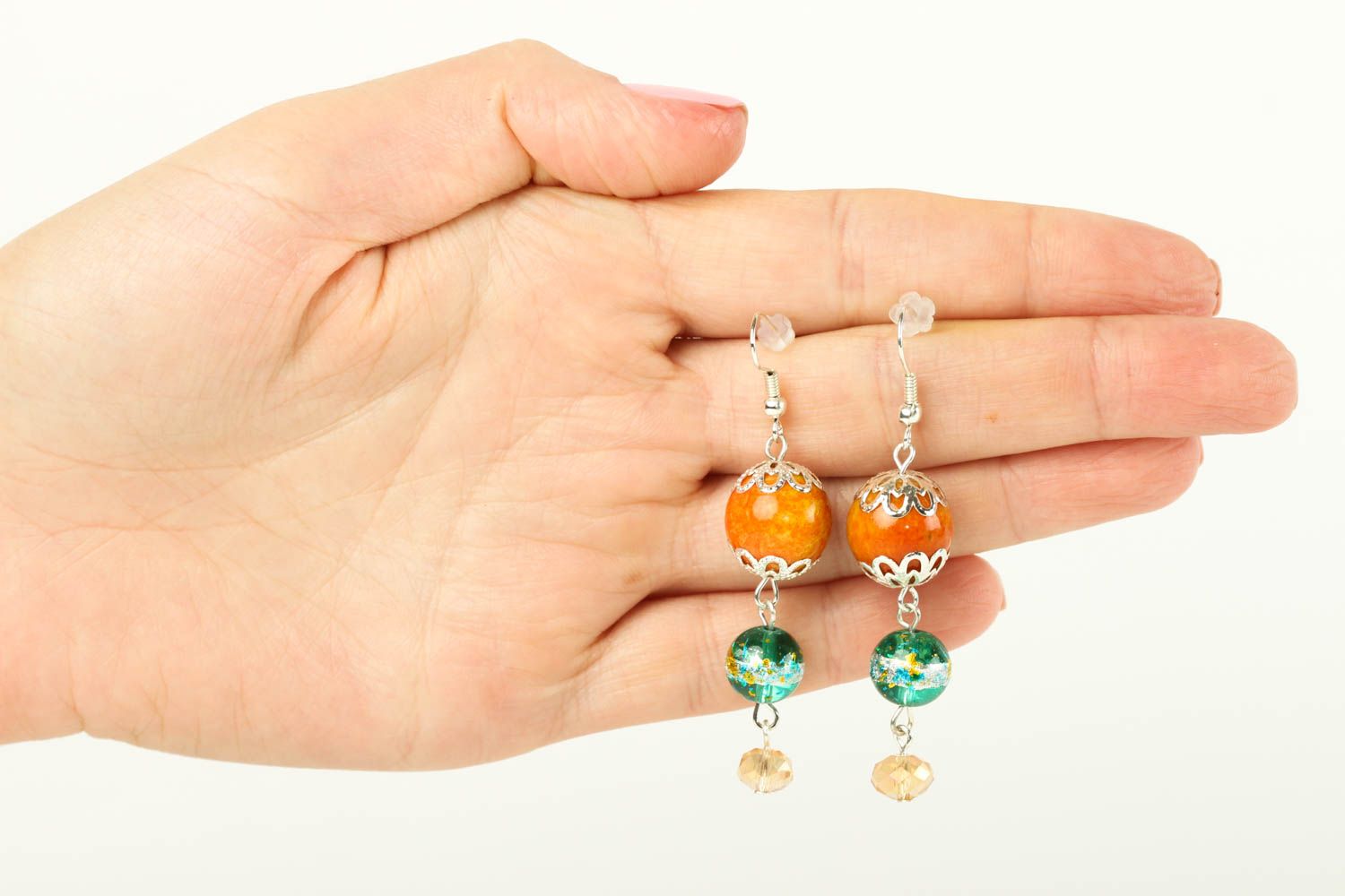 Handmade glass earrings long earrings with glass charms fashion jewelry photo 5