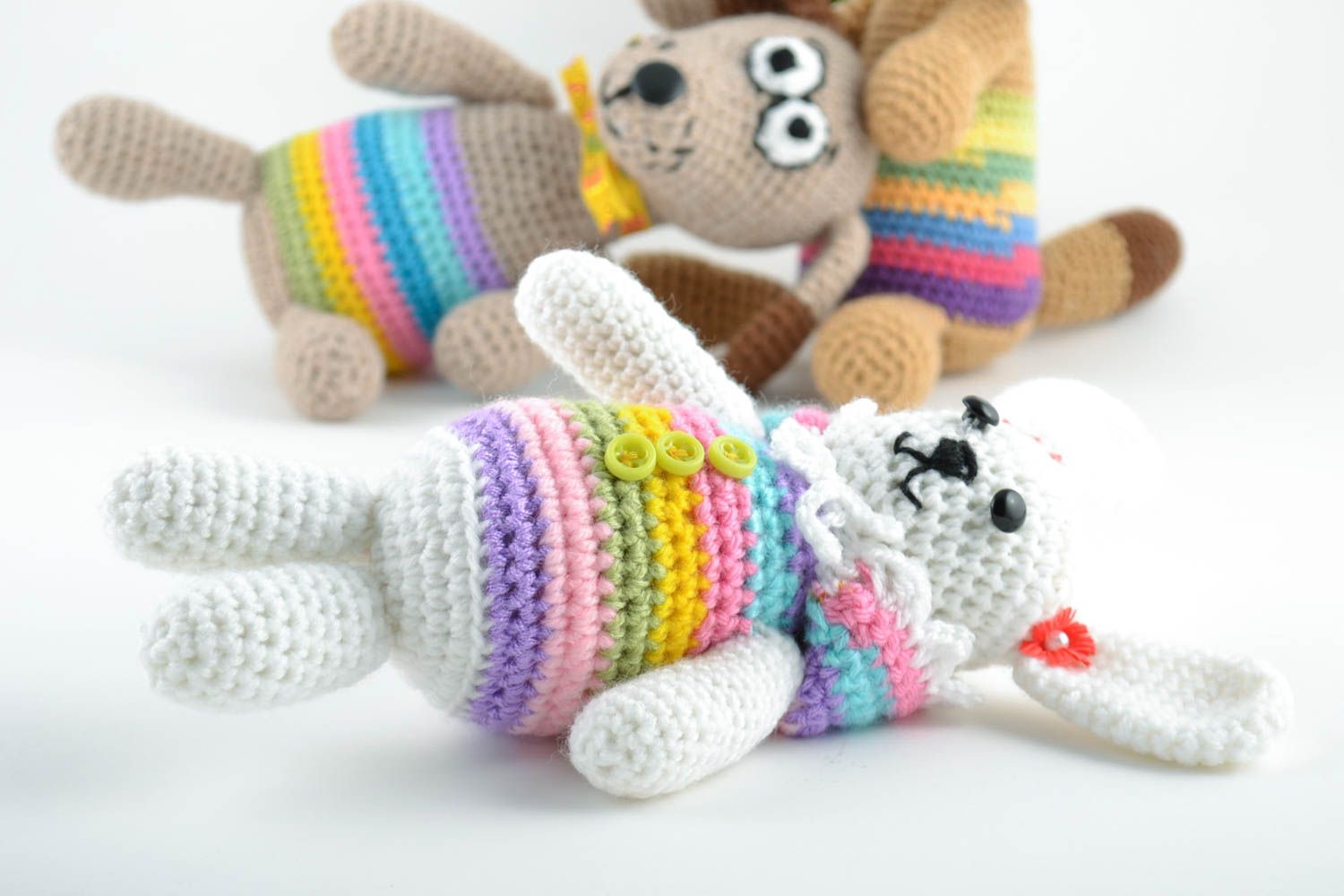 Handmade designer soft toy crocheted of woolen and semi woolen threads Rabbit photo 1