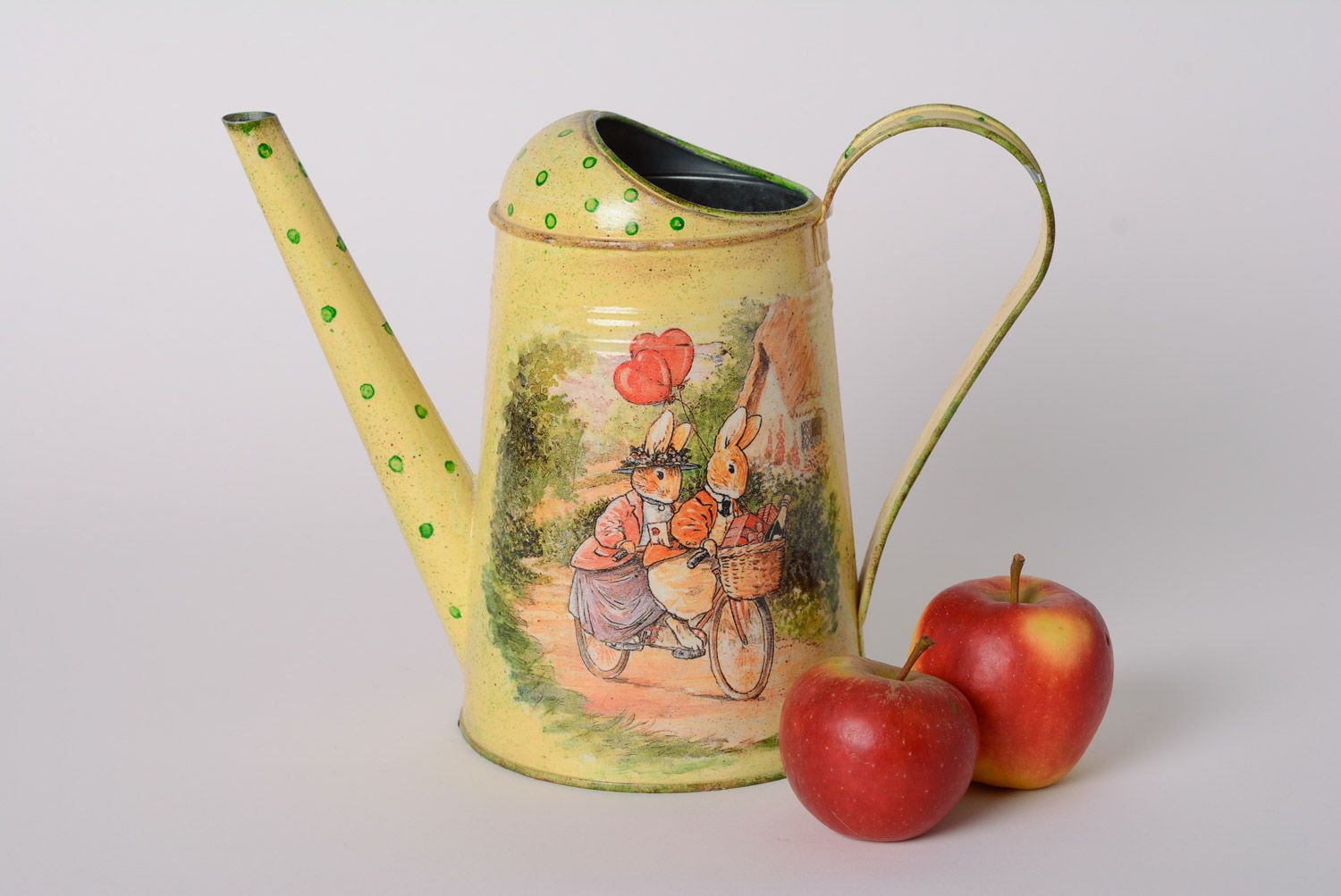 Handmade decoupage metal watering can with drawing photo 1