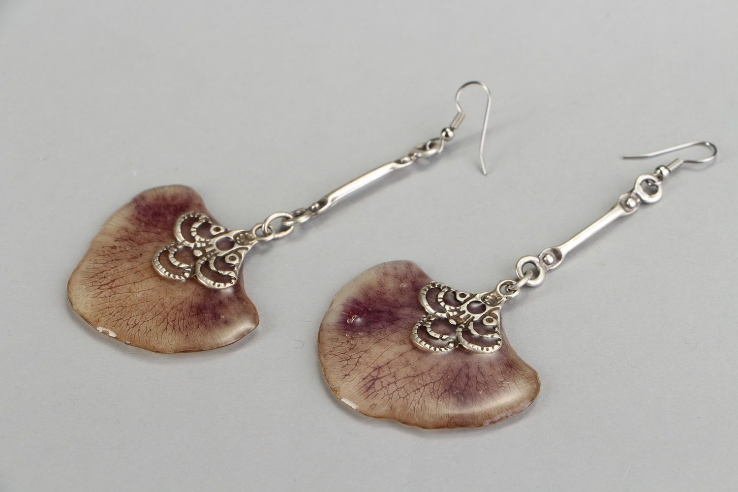 Earrings with epoxy Orchid petals photo 1