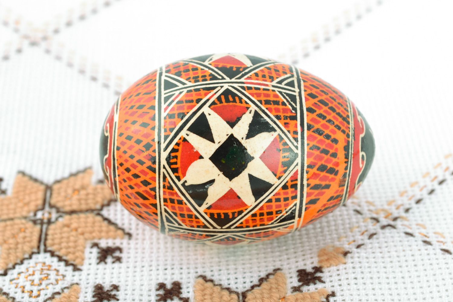 Traditional Easter egg pysanka with handmade painting made using wax technique photo 1