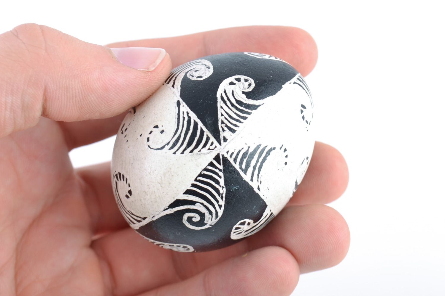 Beautiful handmade painted Easter egg for home decor Black and White photo 2