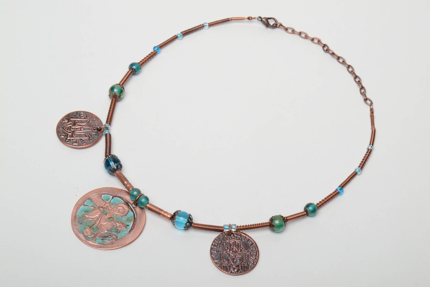 Copper necklace with zgard charms painted with enamels photo 2