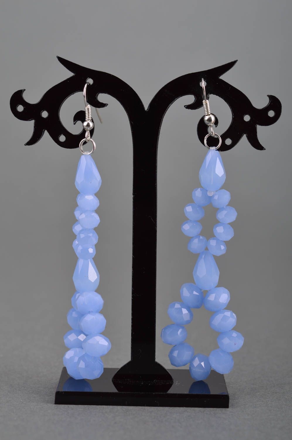 Handmade long festive blue crystal earrings designer accessories light   photo 3
