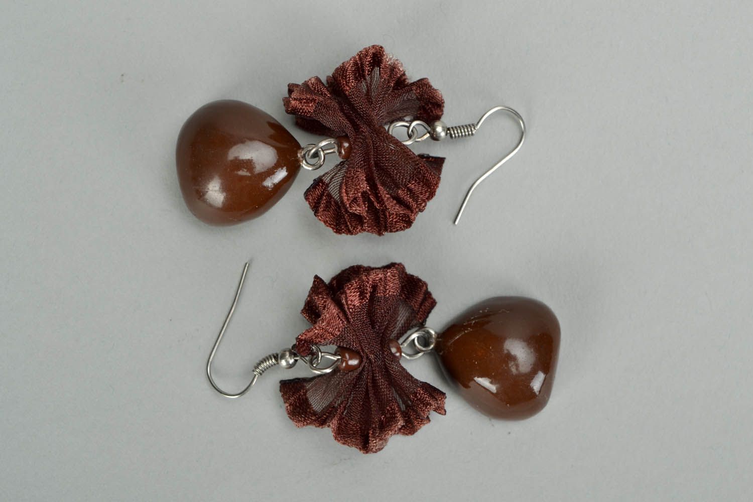 Polymer clay earrings Hazelnut in Chocolate photo 2