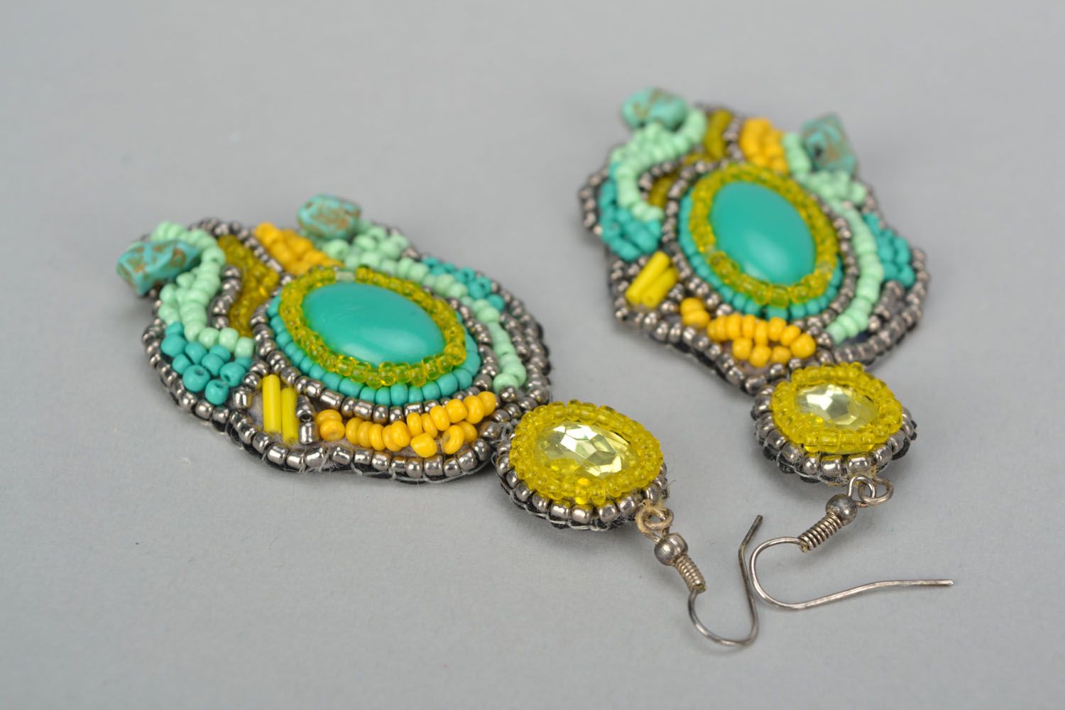 Beaded earrings with natural stone photo 3