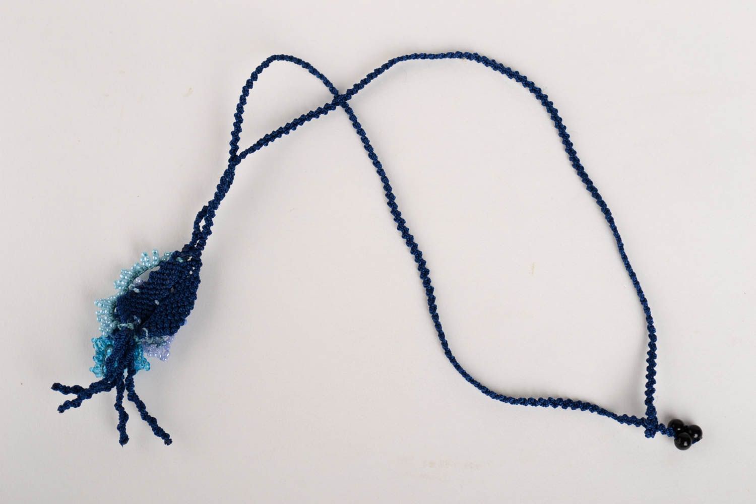 Makramee Anhänger handgefertigt Collier Halskette Damen Modeschmuck in Blau foto 2