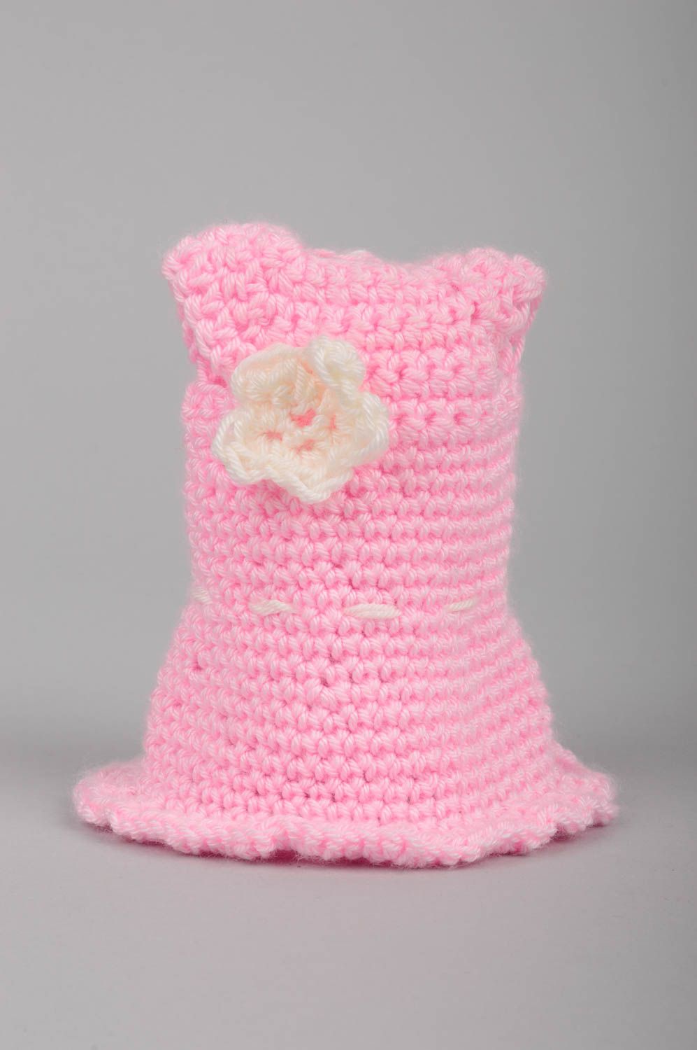 Robe de poupée faite main Vêtement poupée rose tricot au crochet Cadeau fille photo 1