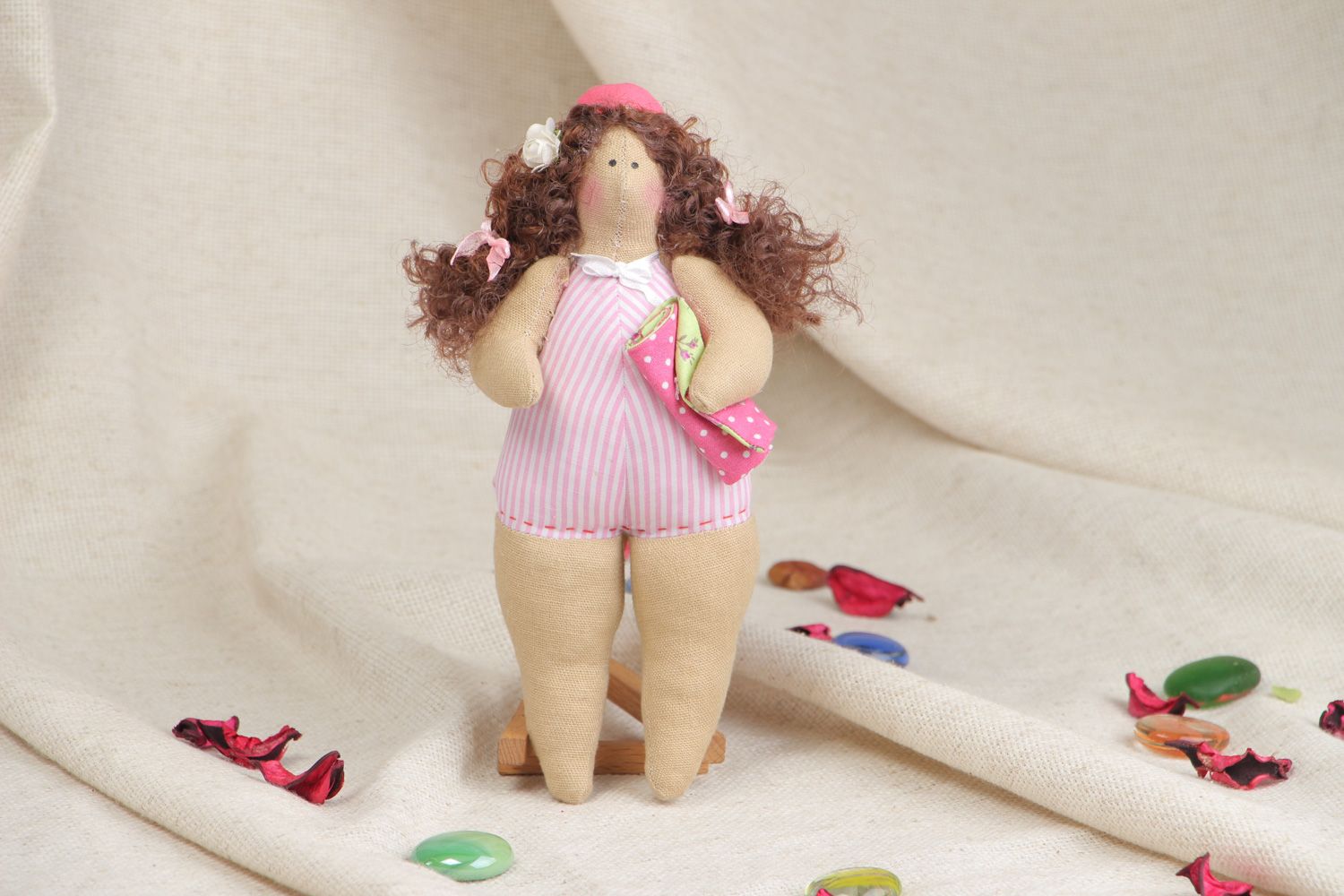Funny homemade fabric soft doll Bather photo 5