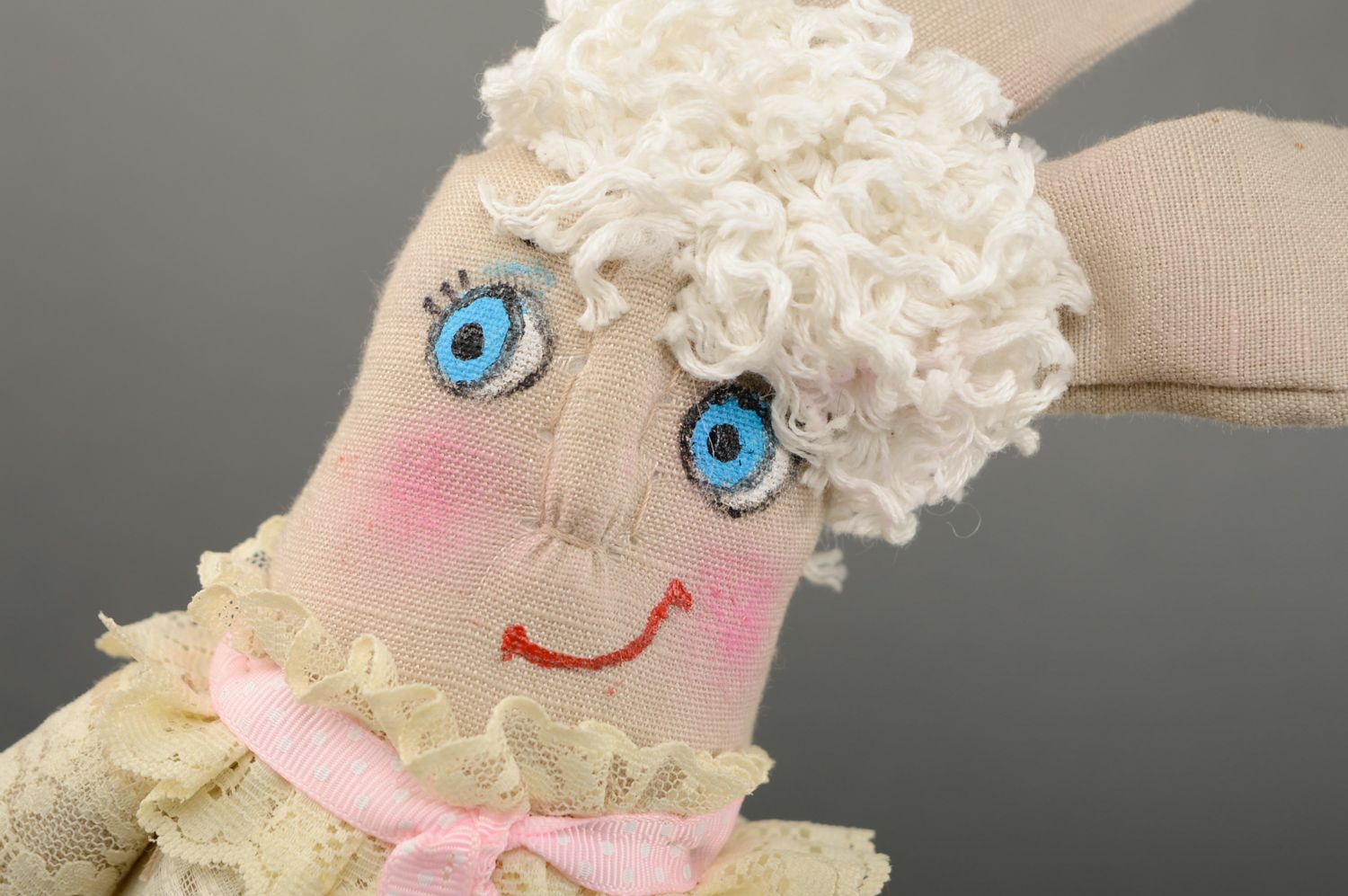 Fabric soft toy rabbit in beautiful dress photo 2