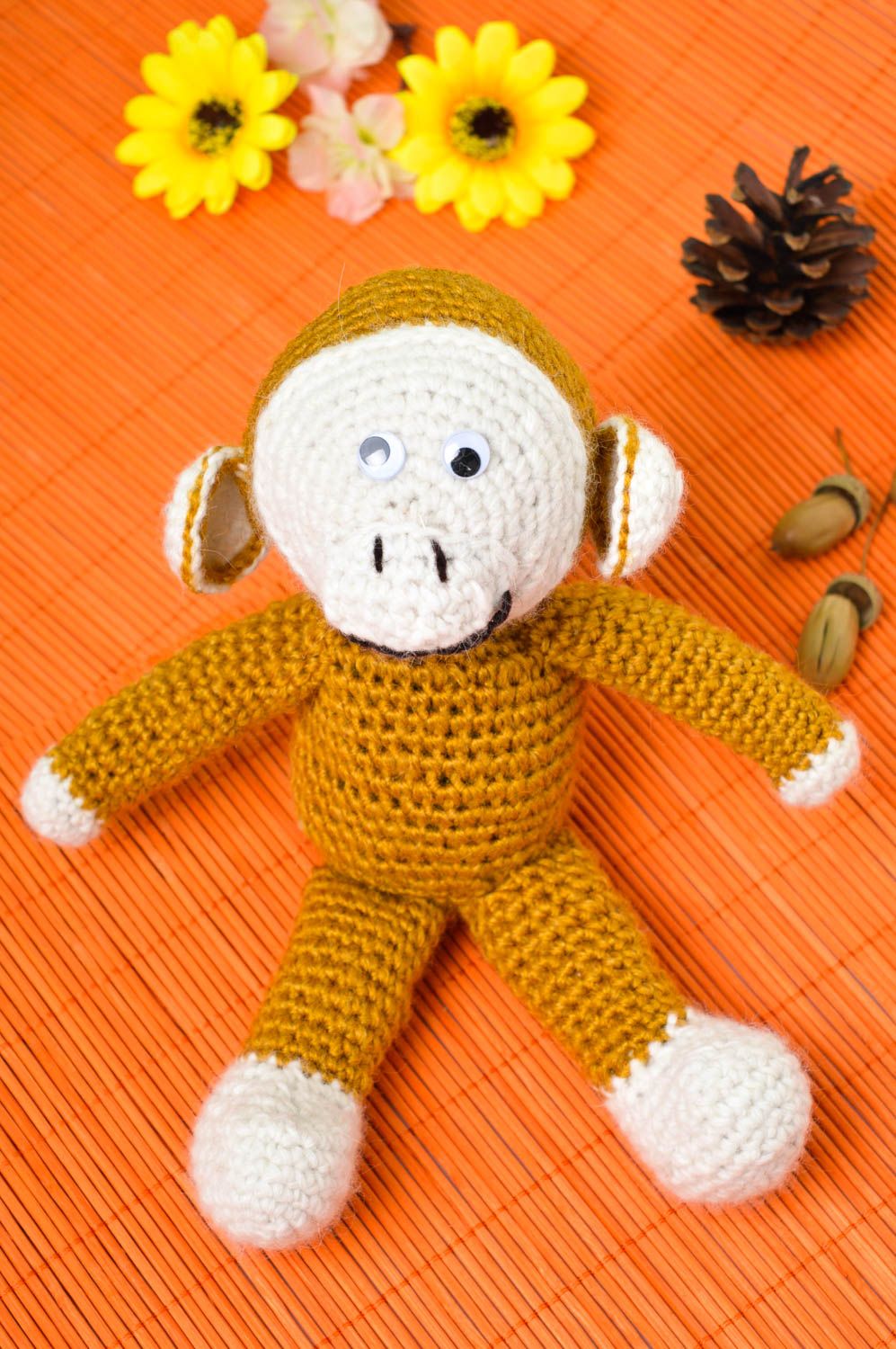 Peluche singe fait main Doudou singe Cadeau enfant design laine au crochet photo 1