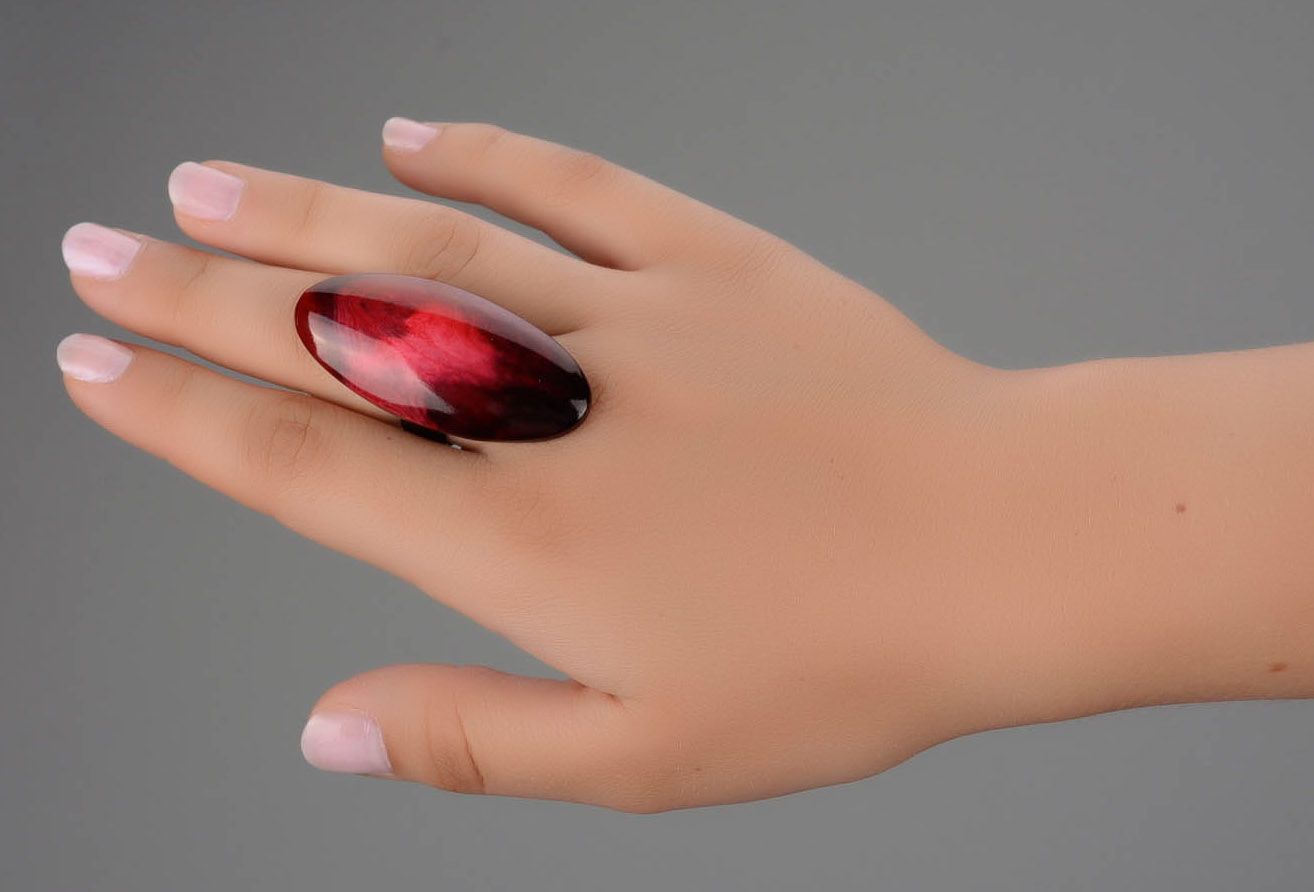 Cow horn ring Red oval photo 4