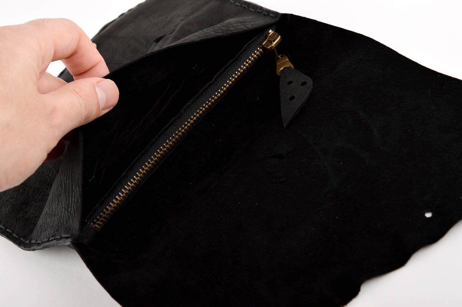 Portefeuille cuir fait main Maroquinerie design noir Accessoire cuir grand photo 5