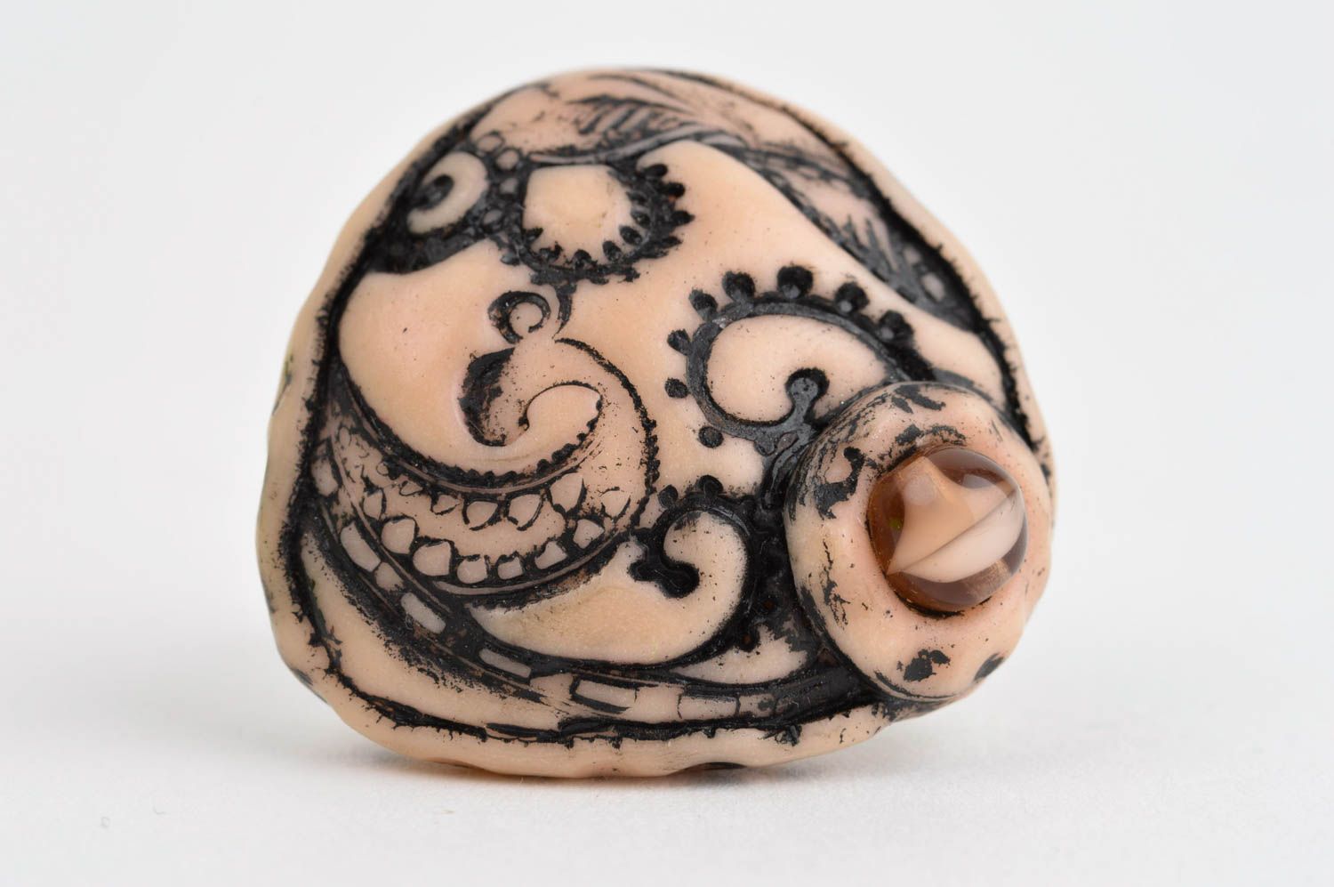 Кольцо ручной работы бижутерия из полимерной глины коричневая красивый перстень фото 5