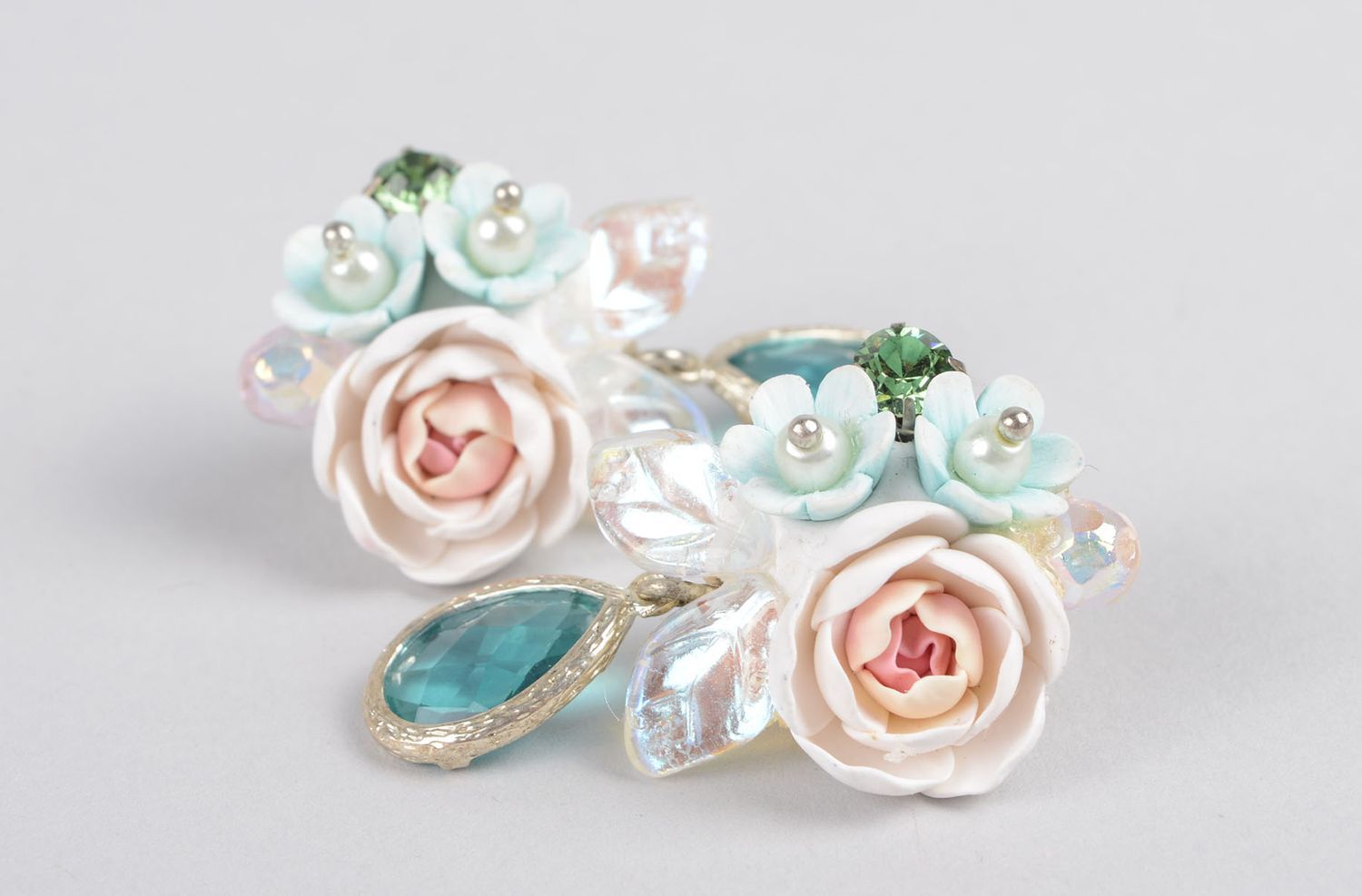 Handmade designer earrings stylish stud earrings unusual flower jewelry photo 3