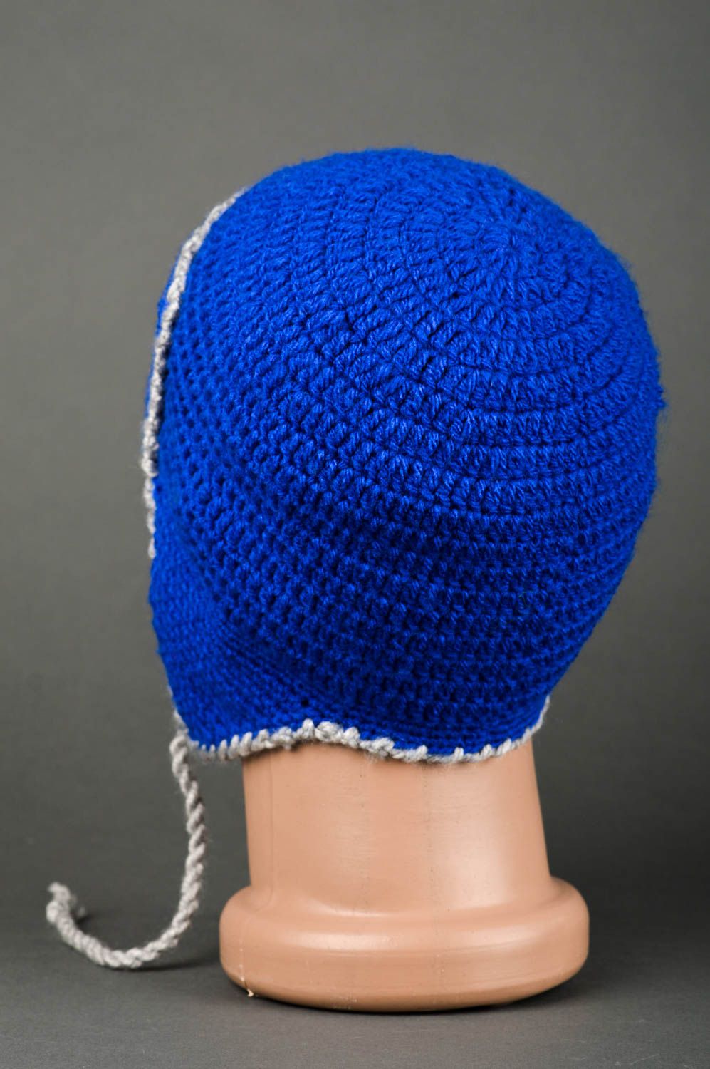 Зимняя шапка хэнд мэйд вязаная шапочка для мальчика синяя детская шапка спицами фото 5