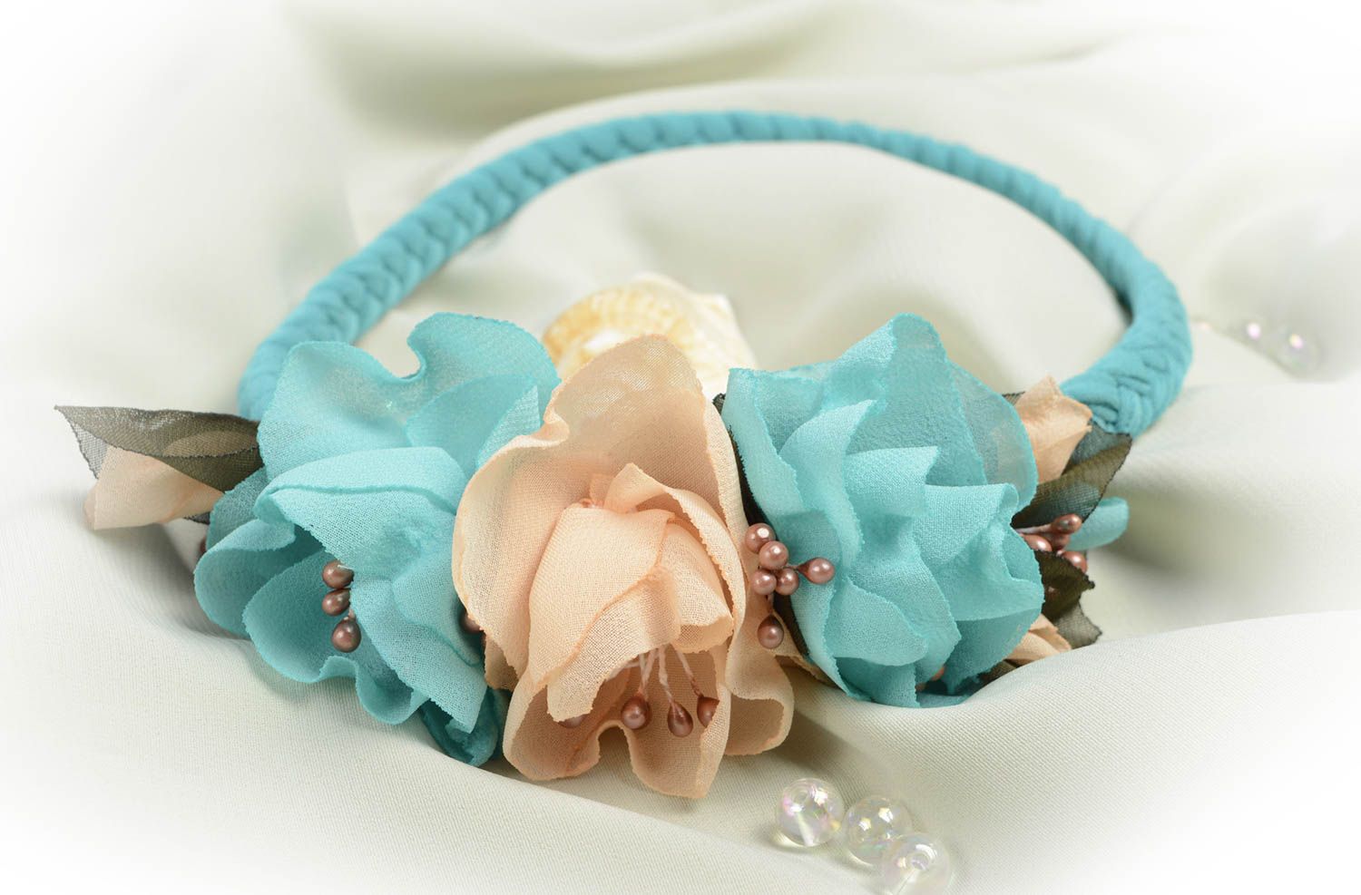 Haarband Blumen handgemacht Haarschmuck Blumen Accessoire für Haare blau foto 1