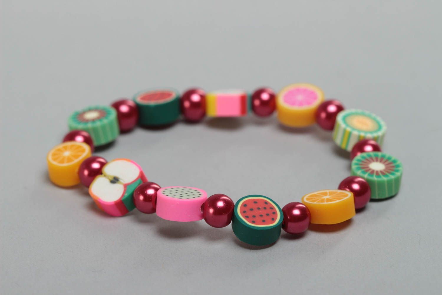 Children's handmade designer polymer clay bracelet with beads Fruit photo 3