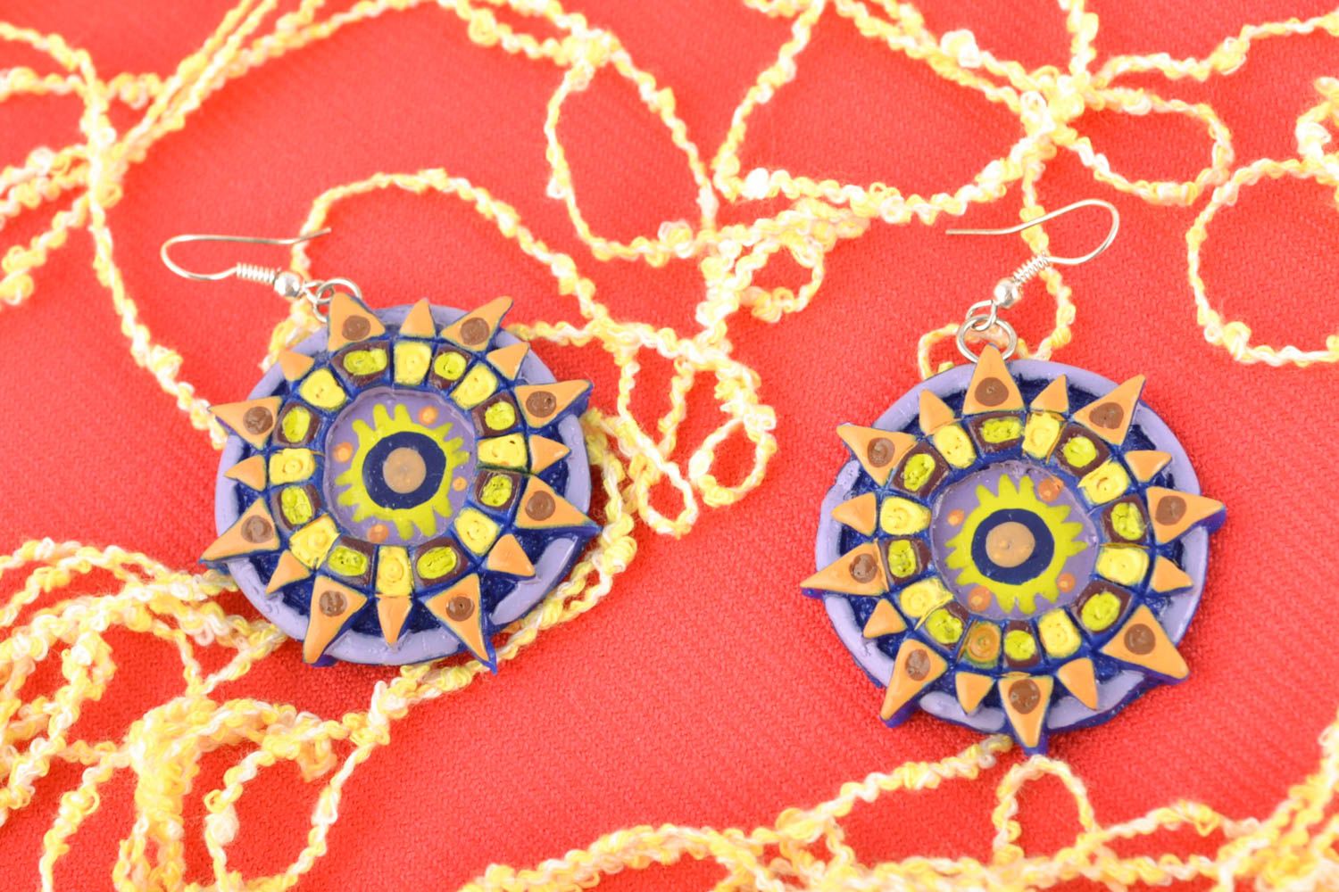 Round polymer clay earrings in Indian style photo 1