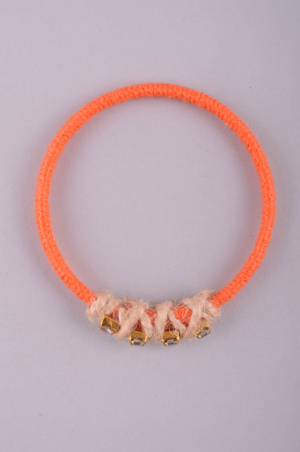 Bracelet orange Bijou fait main en lacets et strass Accessoire femme original photo 2