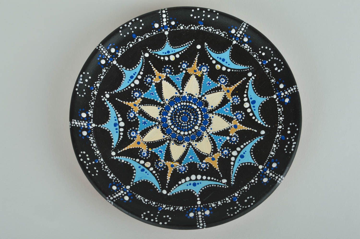 Керамическая декоративная тарелка с узором настенное панно ручной работы  фото 2