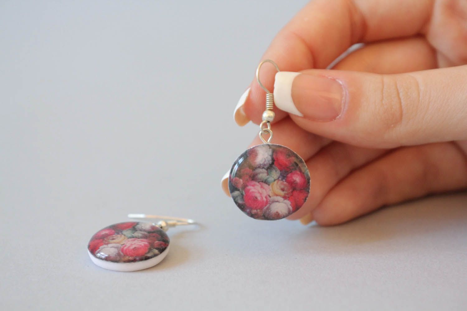 Polymer clay and epoxy resin earrings Roses photo 5