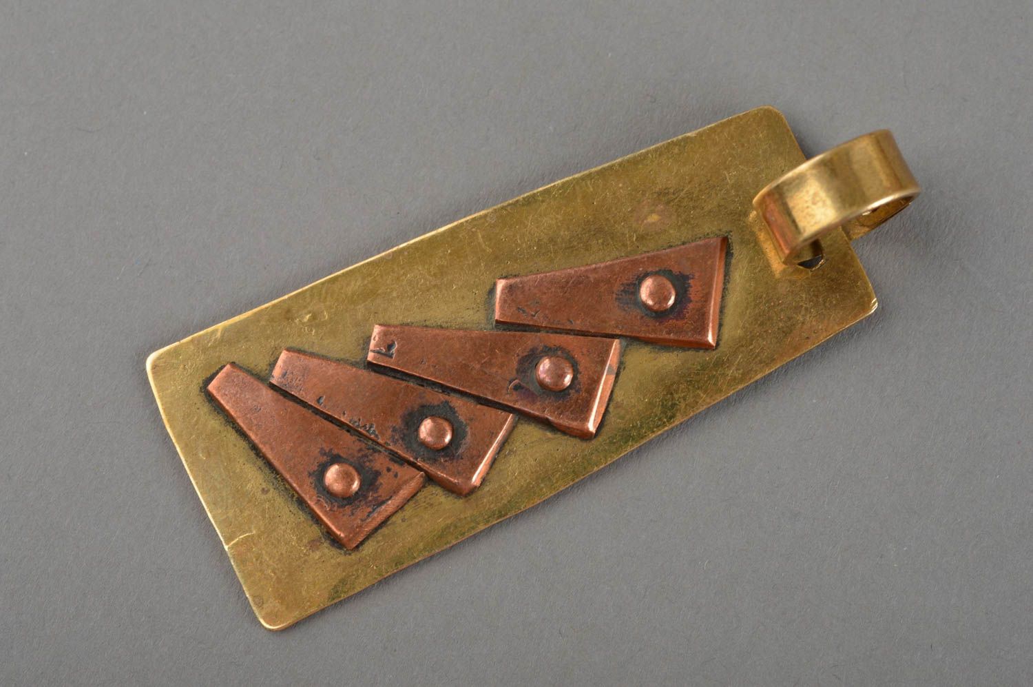 Metal pendant handmade copper accessory stylish brass jewelry on long cord photo 5