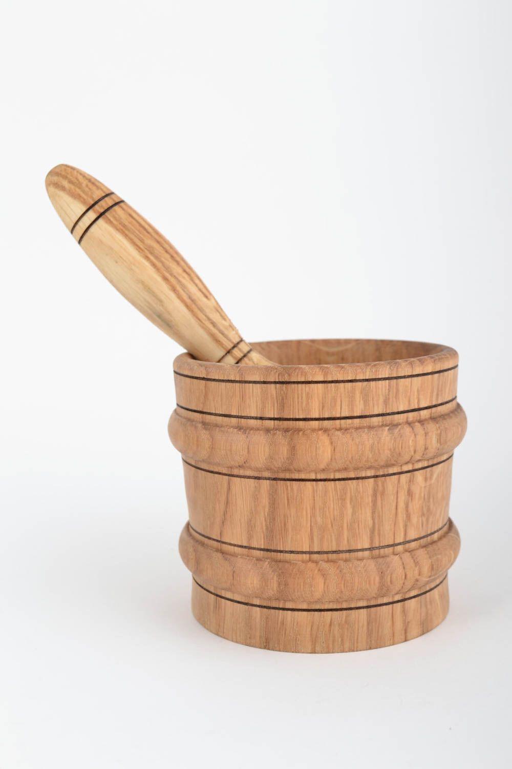 Mortero de madera para especias artesanal con pistilo grande 200 ml foto 3