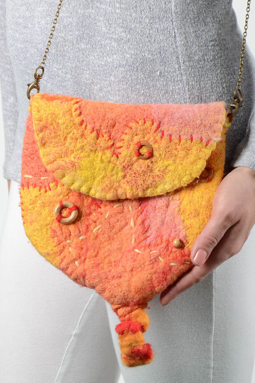 Handmade gefilzte Tasche Damen Accessoire Geschenk für Frau aus Wolle orange foto 2