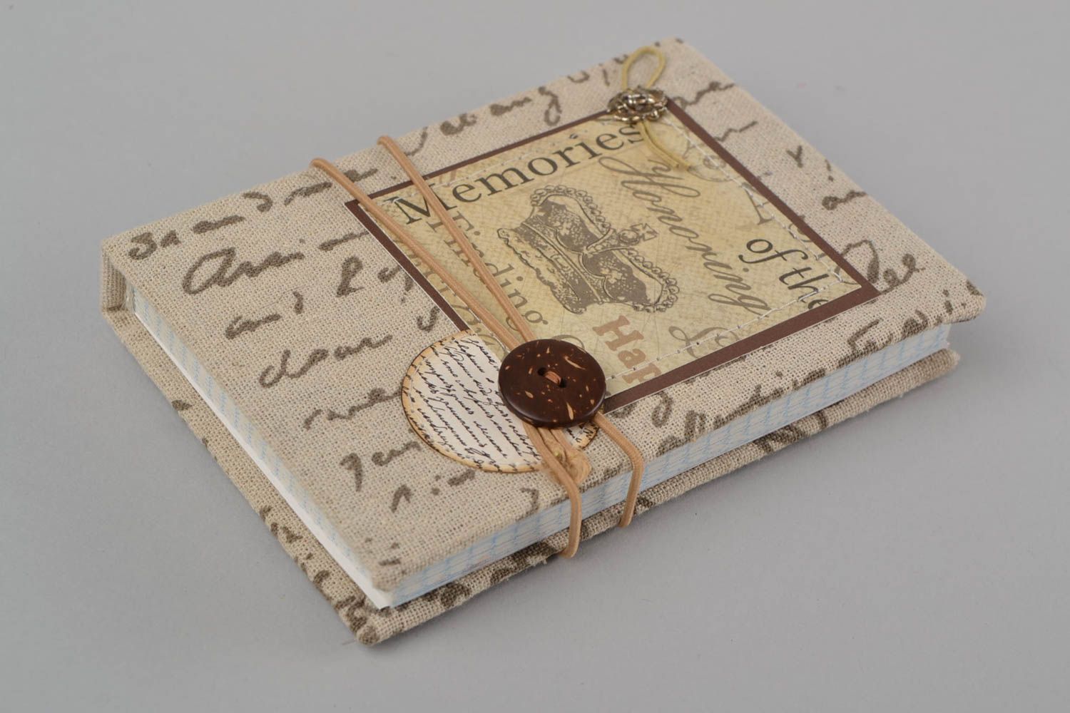 Vintage künstlerisches Notizbuch aus Textil mit Lesezeichen handmade 90 Blätter  foto 3
