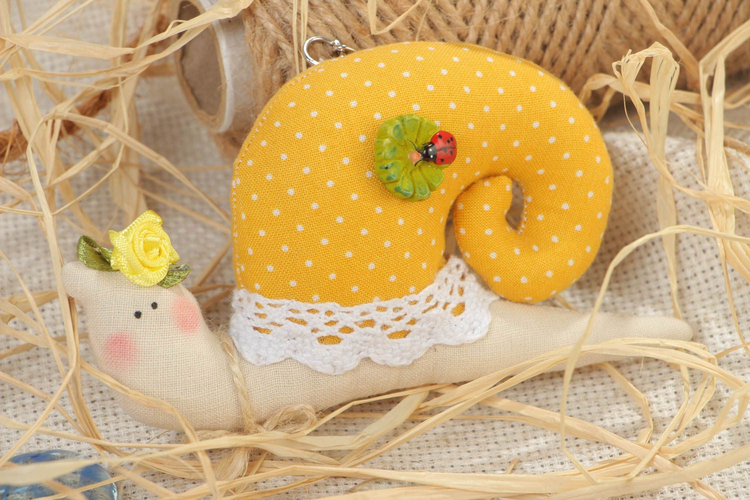 Handmade yellow cotton fabric soft keychain toy or bag charm photo 1