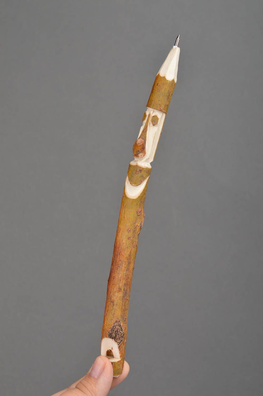 Оригинальная резная ручка свисток из дерева ручной работы с пастой Мужичок фото 2