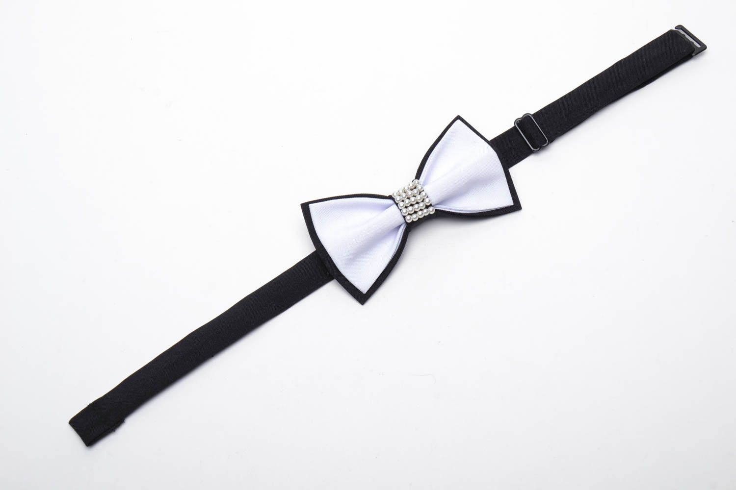 Женский текстильный галстук-бабочка черно-белый фото 3