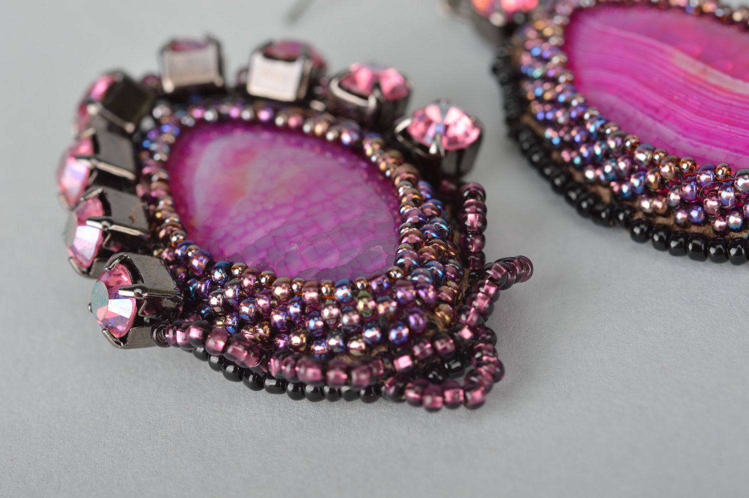 Pendentif et boucles d'oreilles Bijoux faits main violets ovales Cadeau femme photo 4